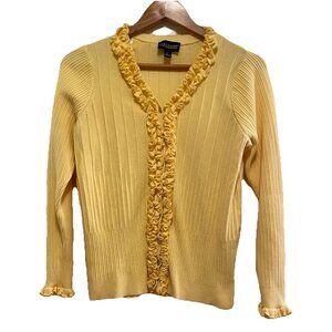 DIALOGUE Yellow Button Up Long Sleeve Ruffle Sweater Sz S